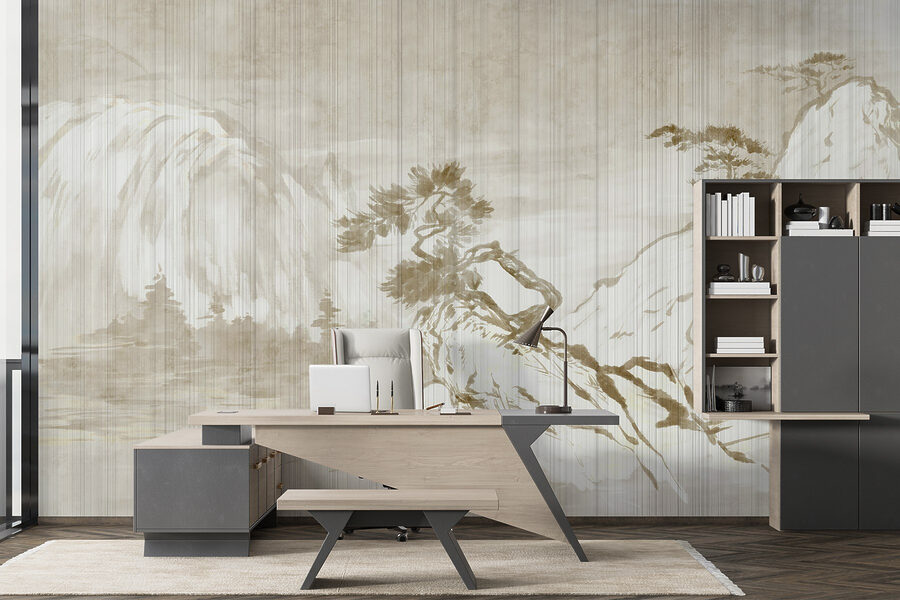 Papel de parede Pintura de montanhas e árvores - Image 3