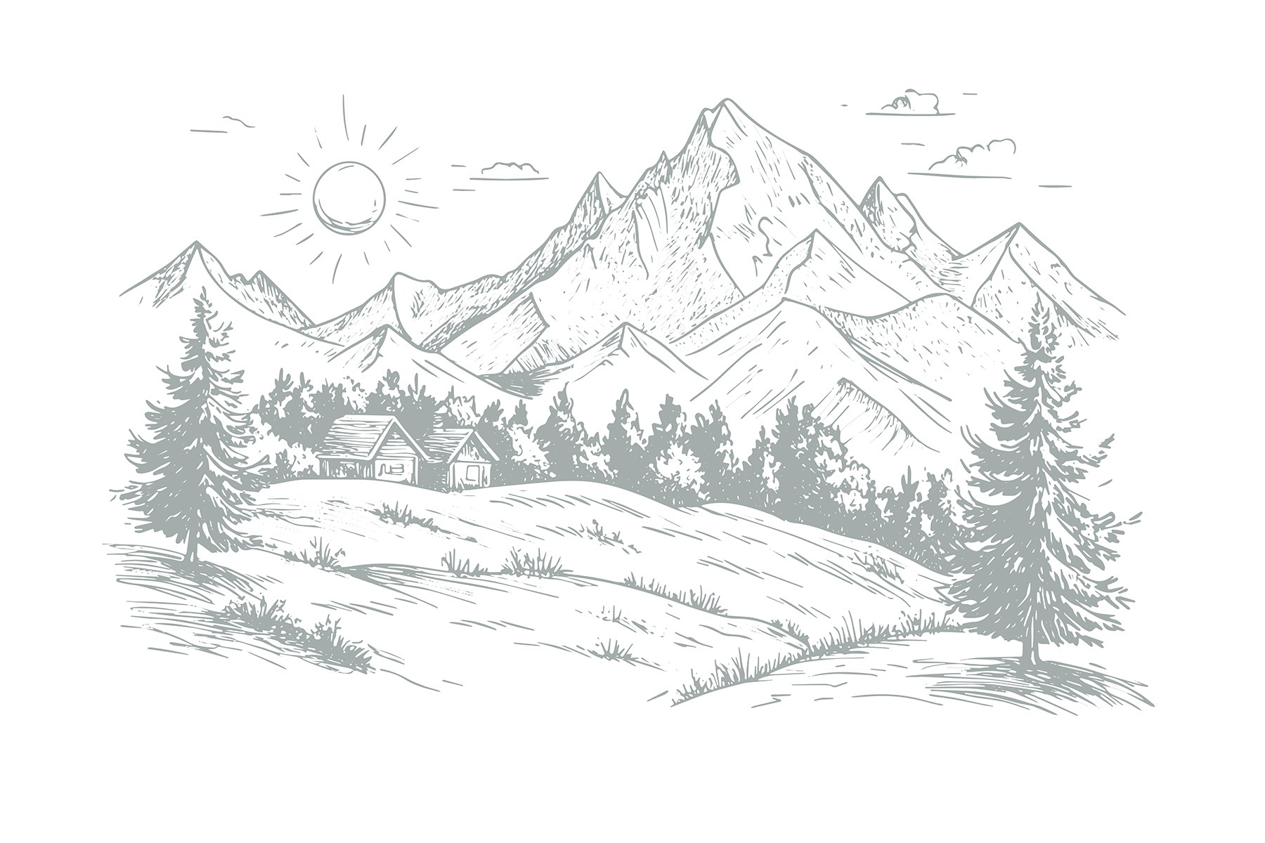 Landscape with trees and mountains