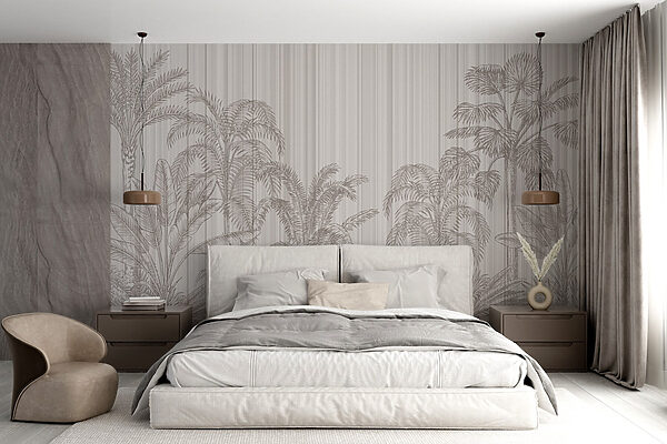 Papel de parede Papel de parede Folhagem tropical em tons suaves (REF: w03383)
