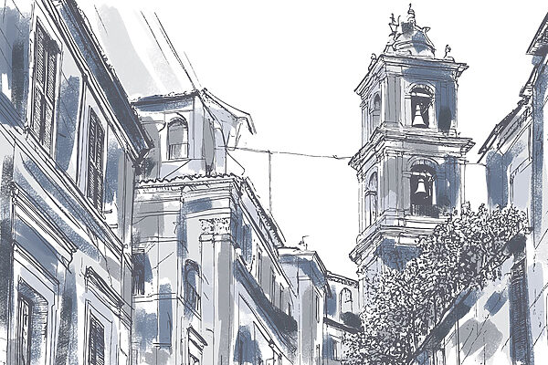 Desenho de um edifício com sinos Desenho de um edifício com sinos