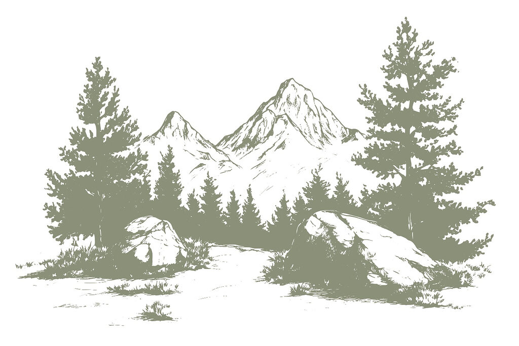 Desenho de árvores e montanhas Desenho de árvores e montanhas