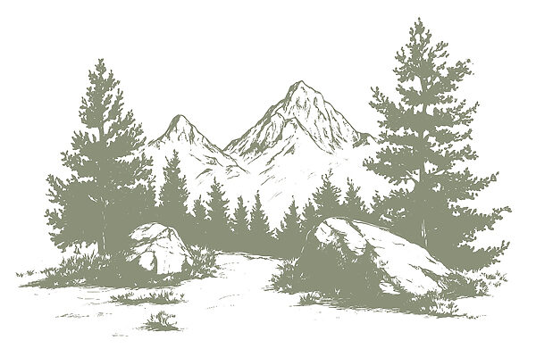 Desenho de árvores e montanhas Desenho de árvores e montanhas