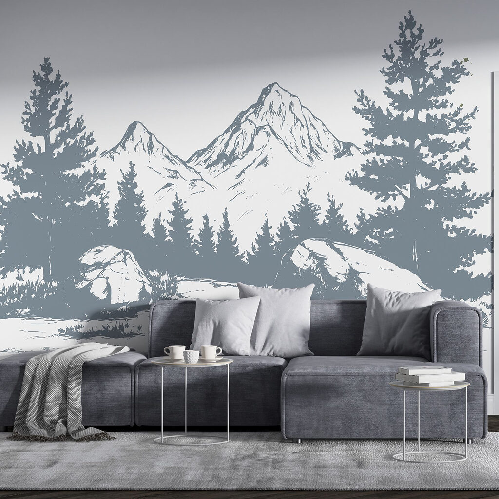 Mountain range with trees and rocks Mountain range with trees and rocks