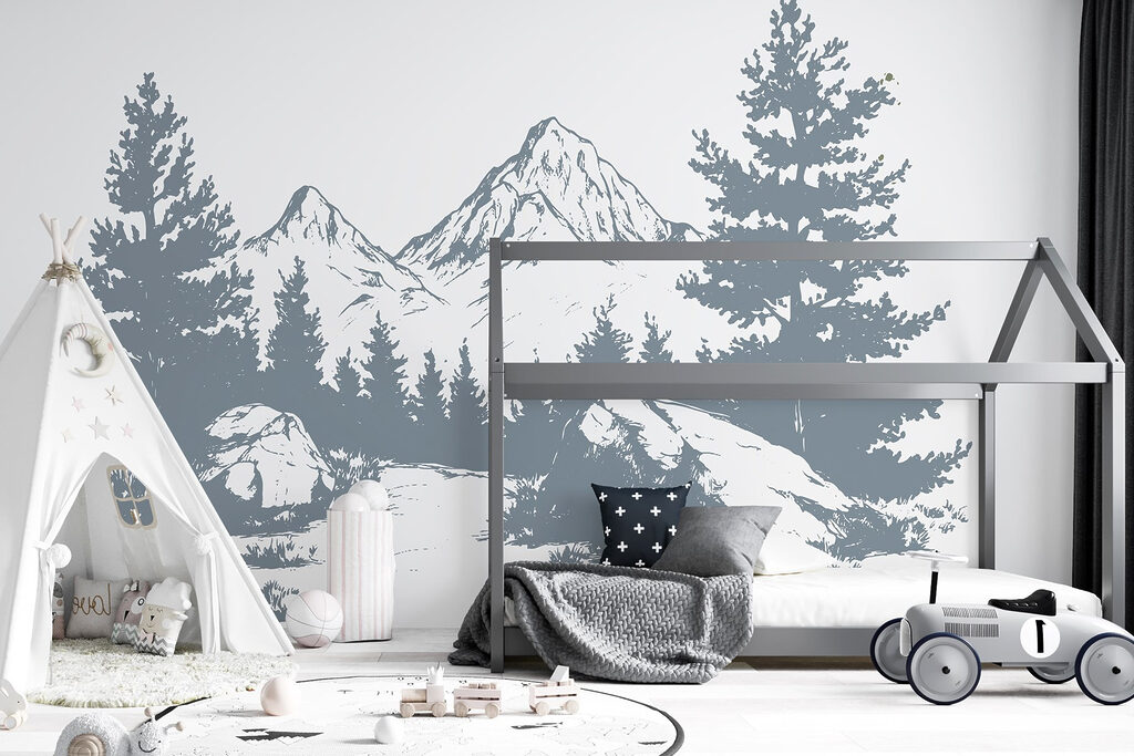 Mountain range with trees and rocks Mountain range with trees and rocks