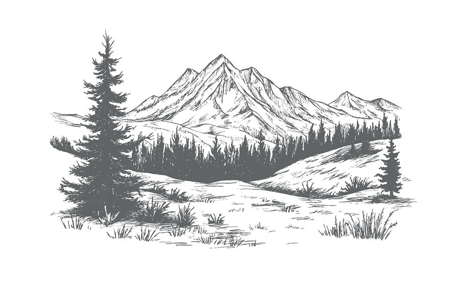 Desenho de uma cadeia de montanhas