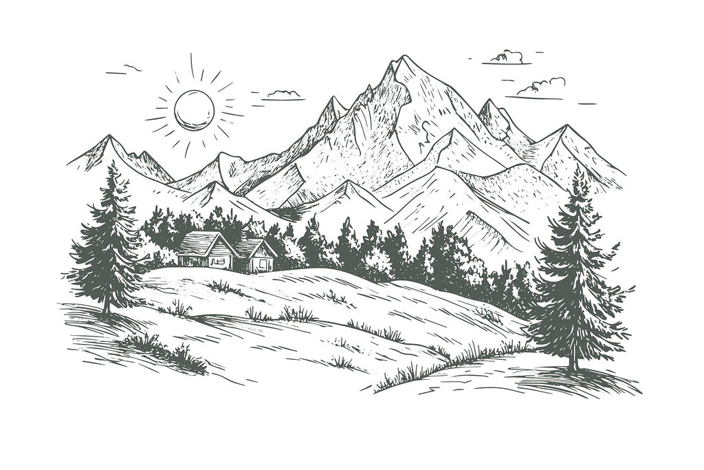 Paisagem com árvores e uma casa Paisagem com árvores e uma casa