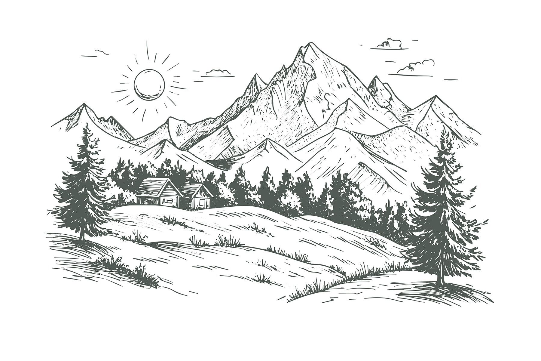 Landscape with trees and a house Landscape with trees and a house