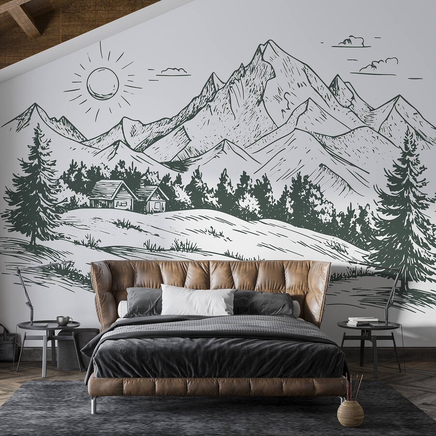 Paisagem com árvores e uma casa