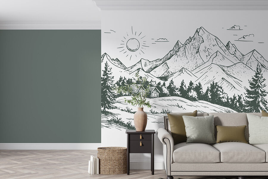 Paisagem com árvores e uma casa