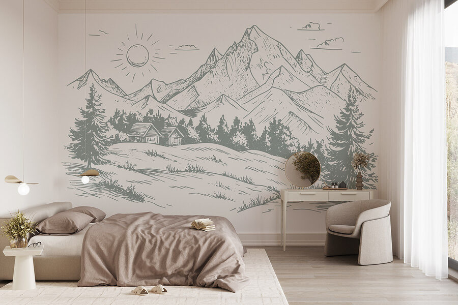 Paisagem com árvores e montanhas