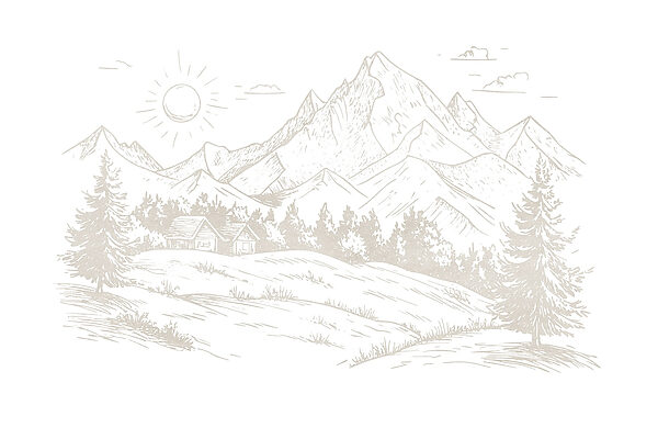 Desenho de uma paisagem com montanhas e árvores Desenho de uma paisagem com montanhas e árvores