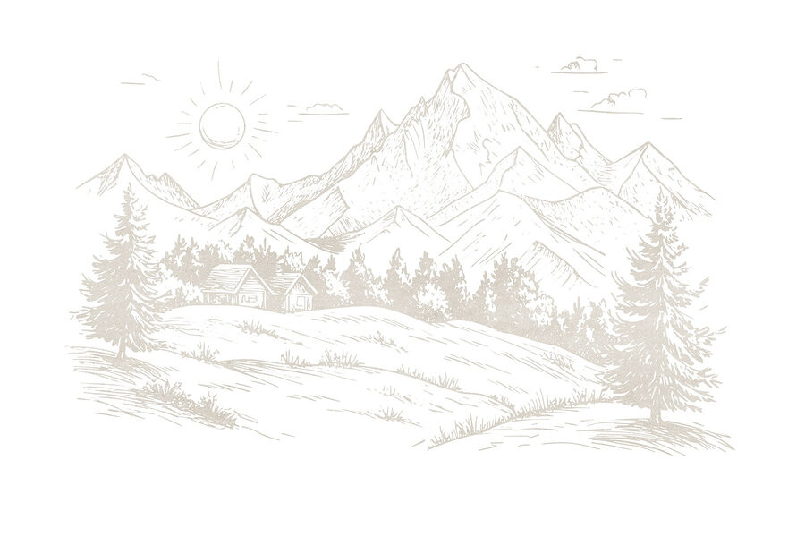 Desenho de uma paisagem com montanhas e árvores Desenho de uma paisagem com montanhas e árvores