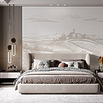 Papel de parede Paisagem com uma casa e campos