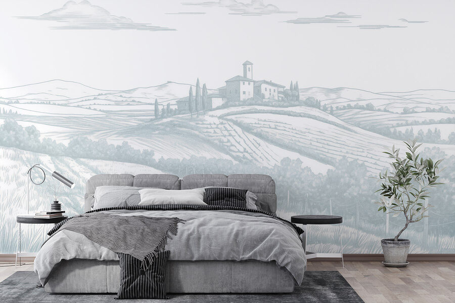 Paisagem com uma casa e árvores