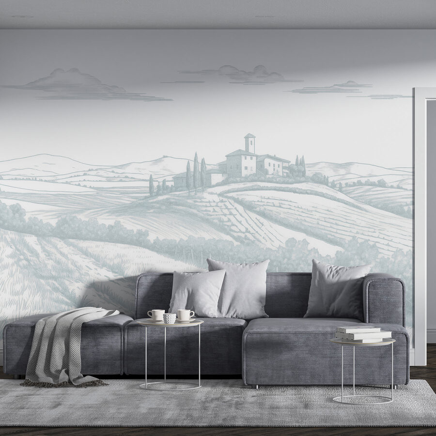 Paisagem com uma casa e árvores