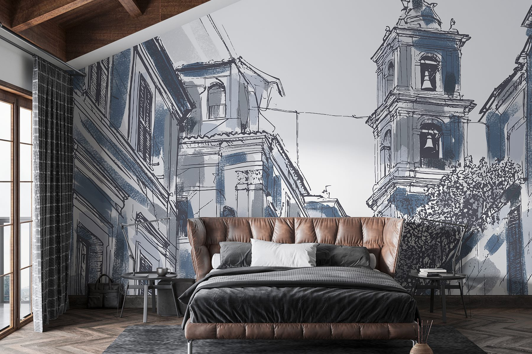 Drawing of a building with bells