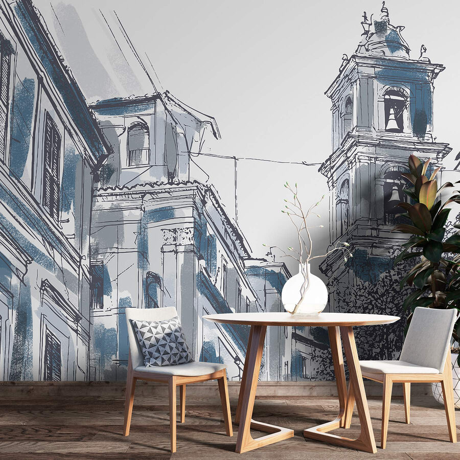 Desenho de um edifício com sinos