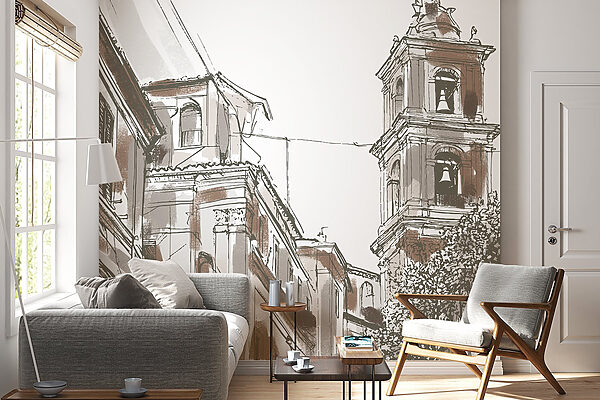 Desenho de um edifício com sinos Desenho de um edifício com sinos