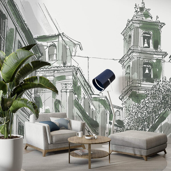 Desenho de um edifício com sinos Desenho de um edifício com sinos