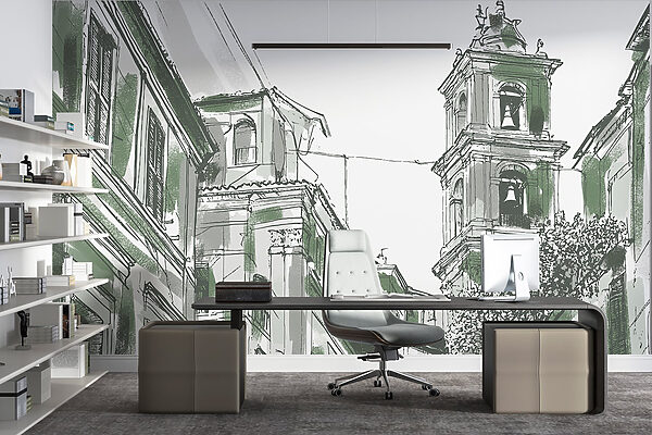 Desenho de um edifício com sinos Desenho de um edifício com sinos
