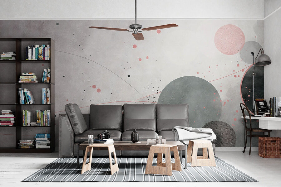 Papel de parede Círculos e linhas cinzentos e cor-de-rosa - Image 2