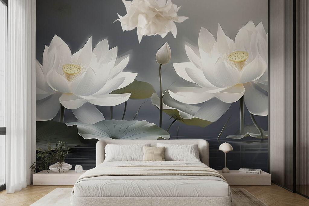 Group of white flowers in water Group of white flowers in water