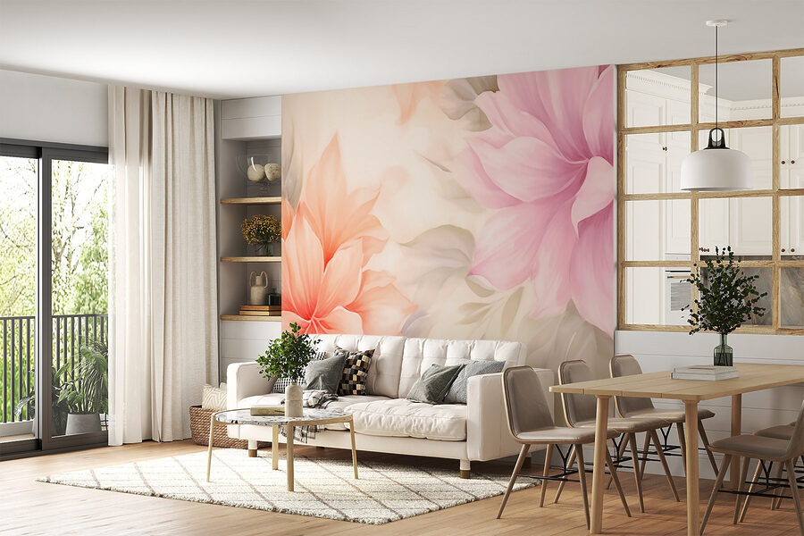 Papel de parede Florais suaves em tons pastel suaves.