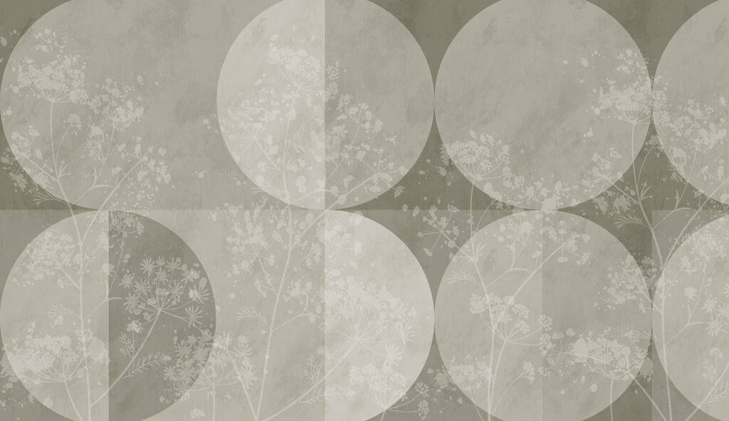 Fundo cinzento e branco com círculos e flores Fundo cinzento e branco com círculos e flores