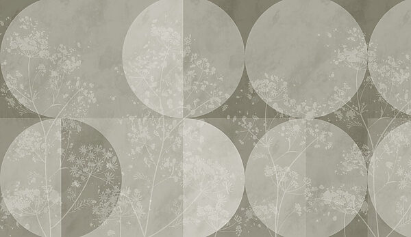 Fundo cinzento e branco com círculos e flores Fundo cinzento e branco com círculos e flores