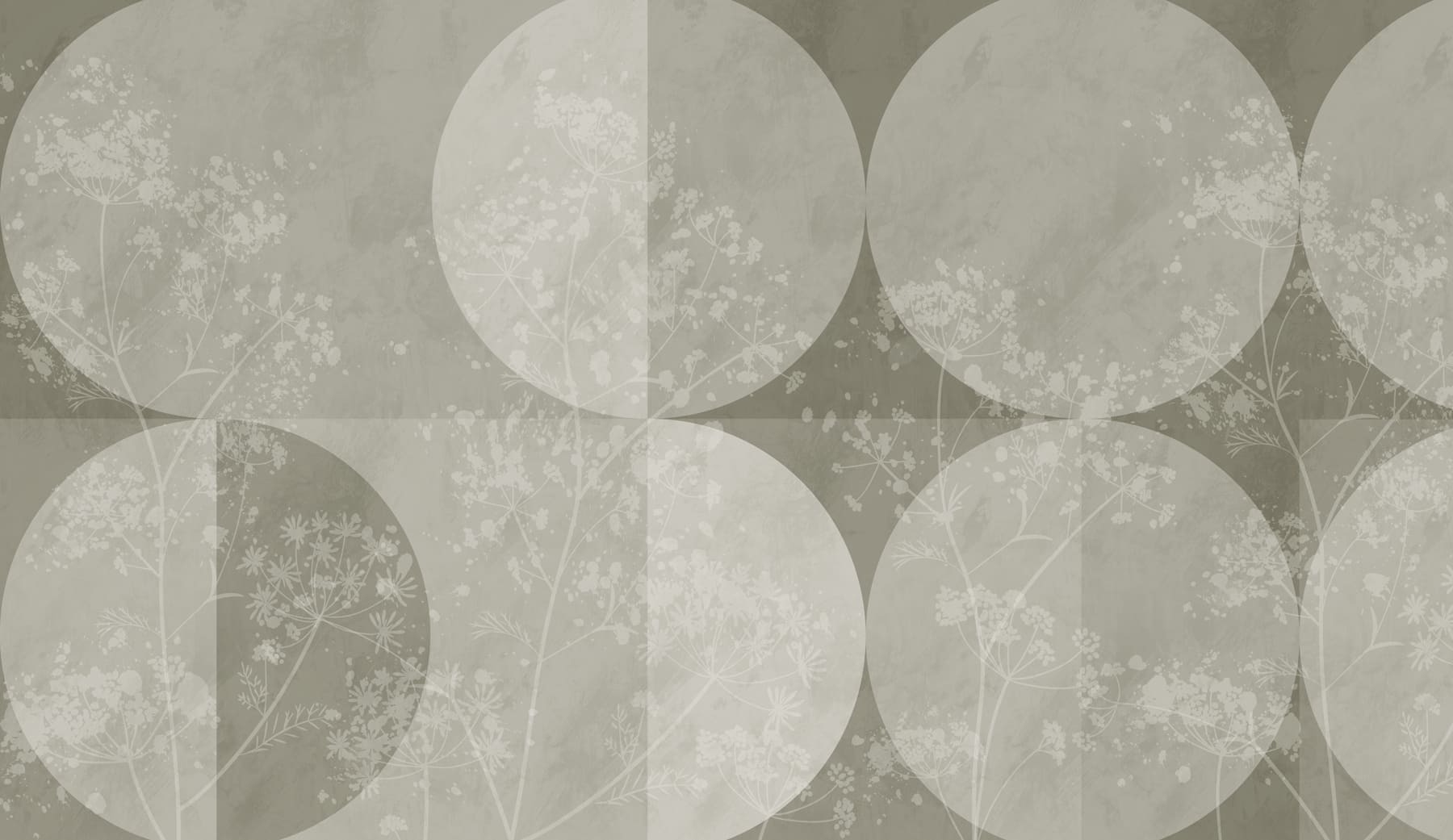 Grey and white background with circles and flowers