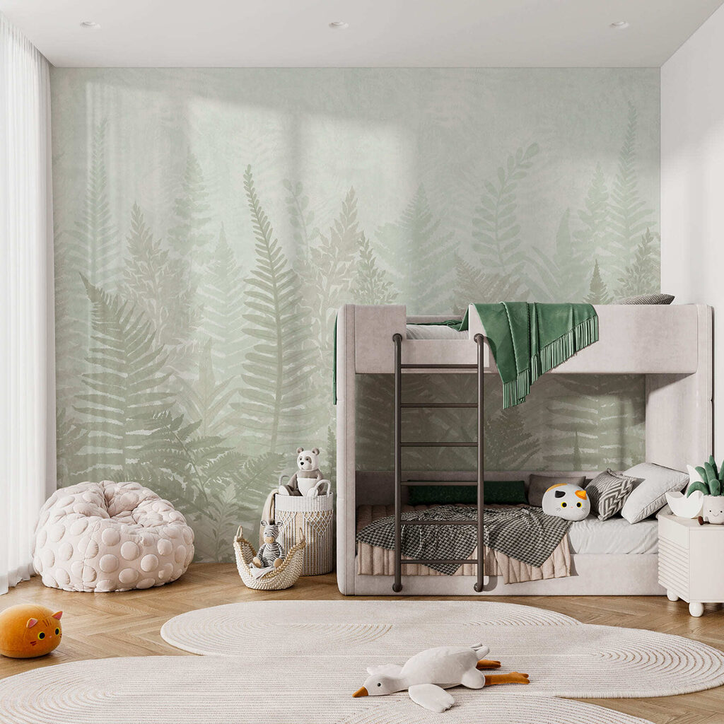 Fern leaves in a foggy environment