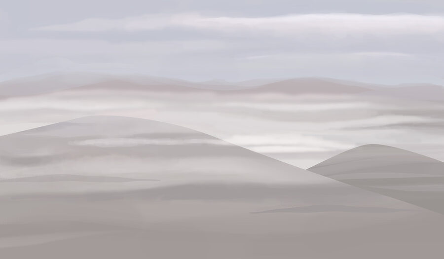 Paisagem com colinas e nuvens