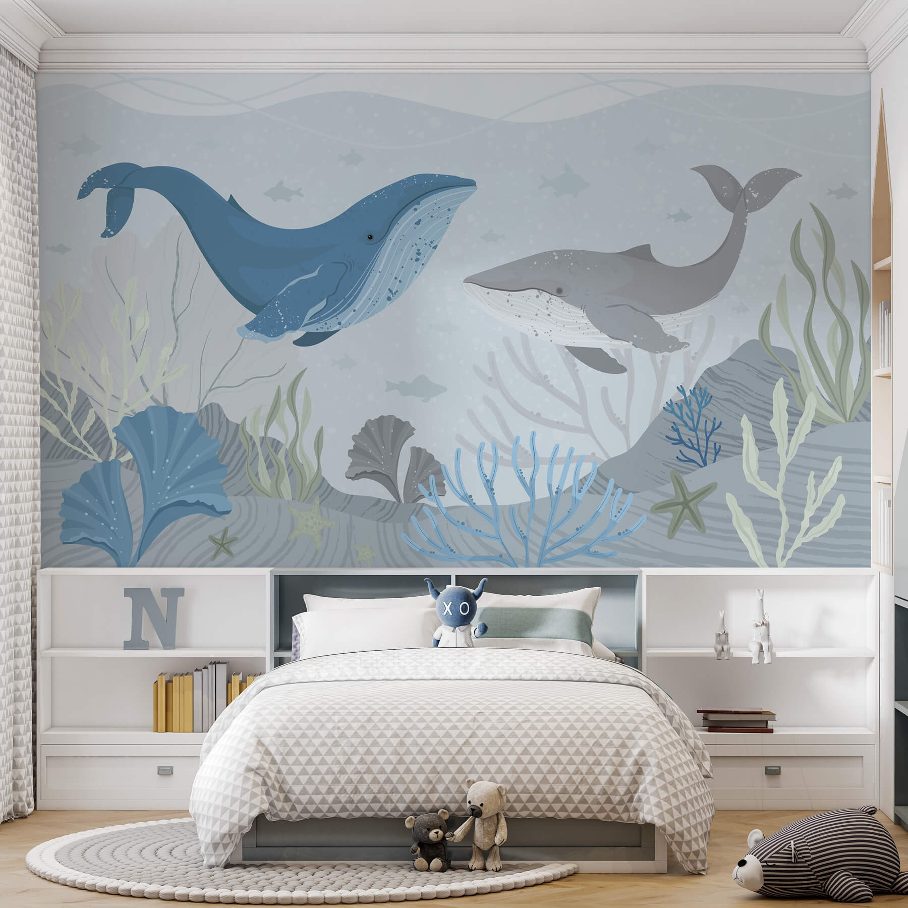 Whale and whale swimming in the ocean Whale and whale swimming in the ocean