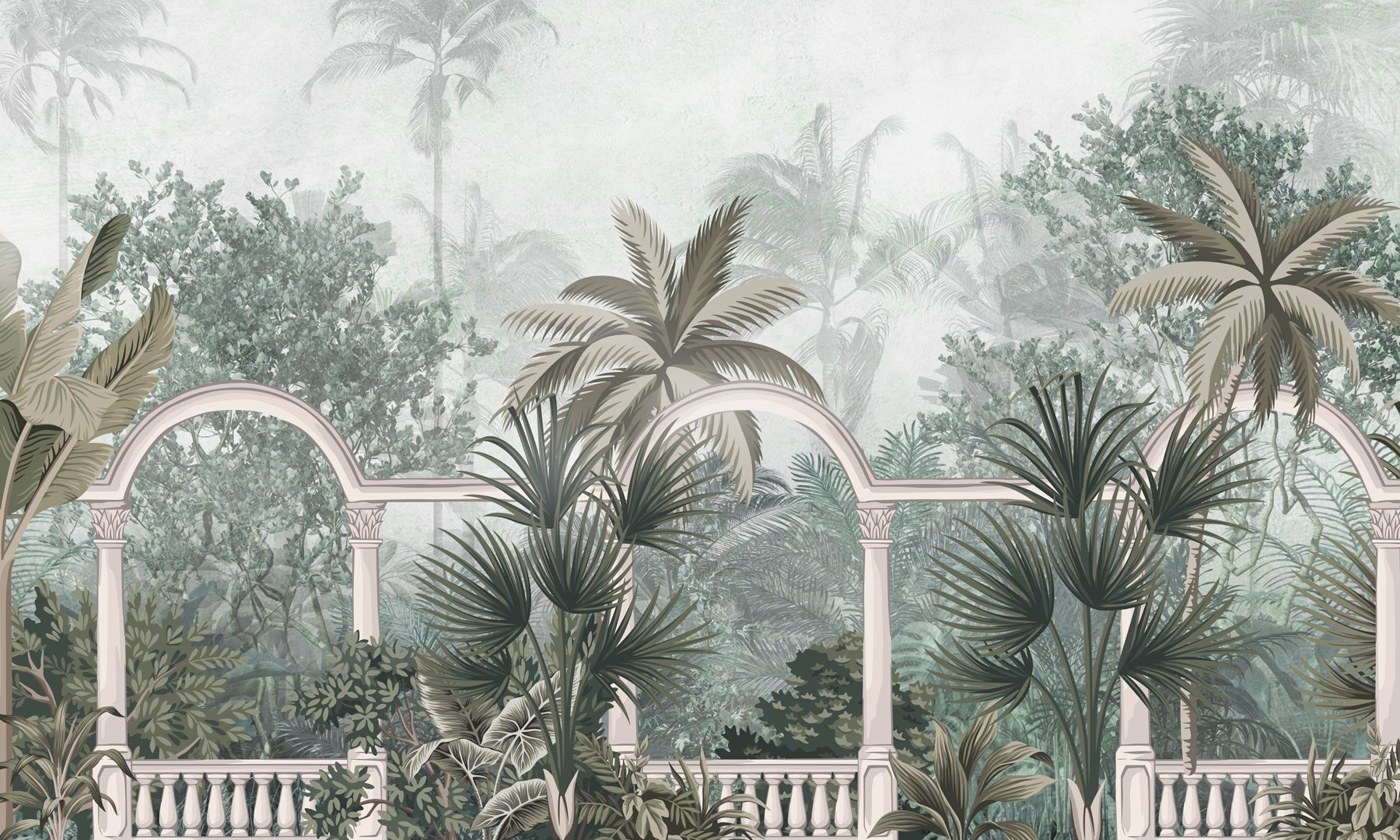 Wallpaper with palm trees and a balcony