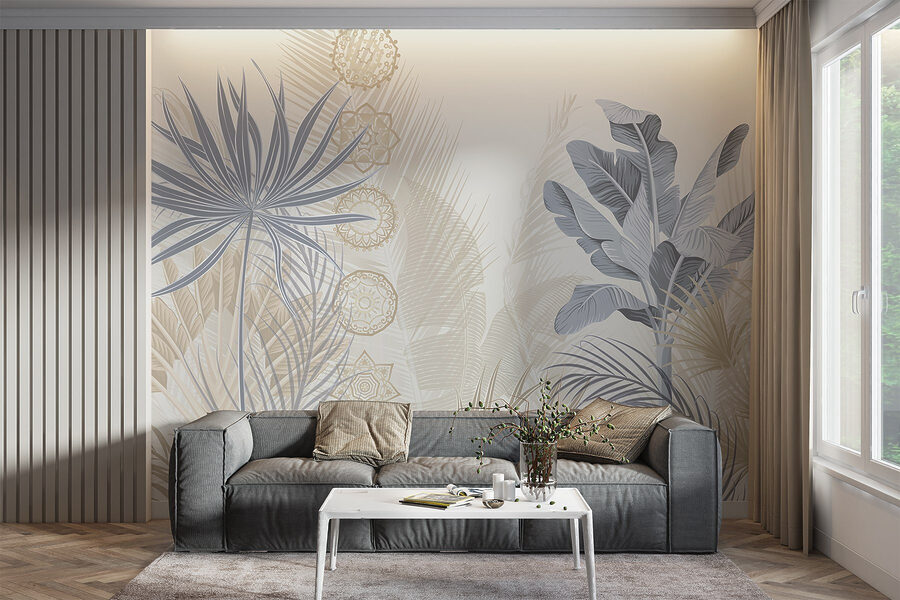 Folhas exóticas em tons pastel suaves