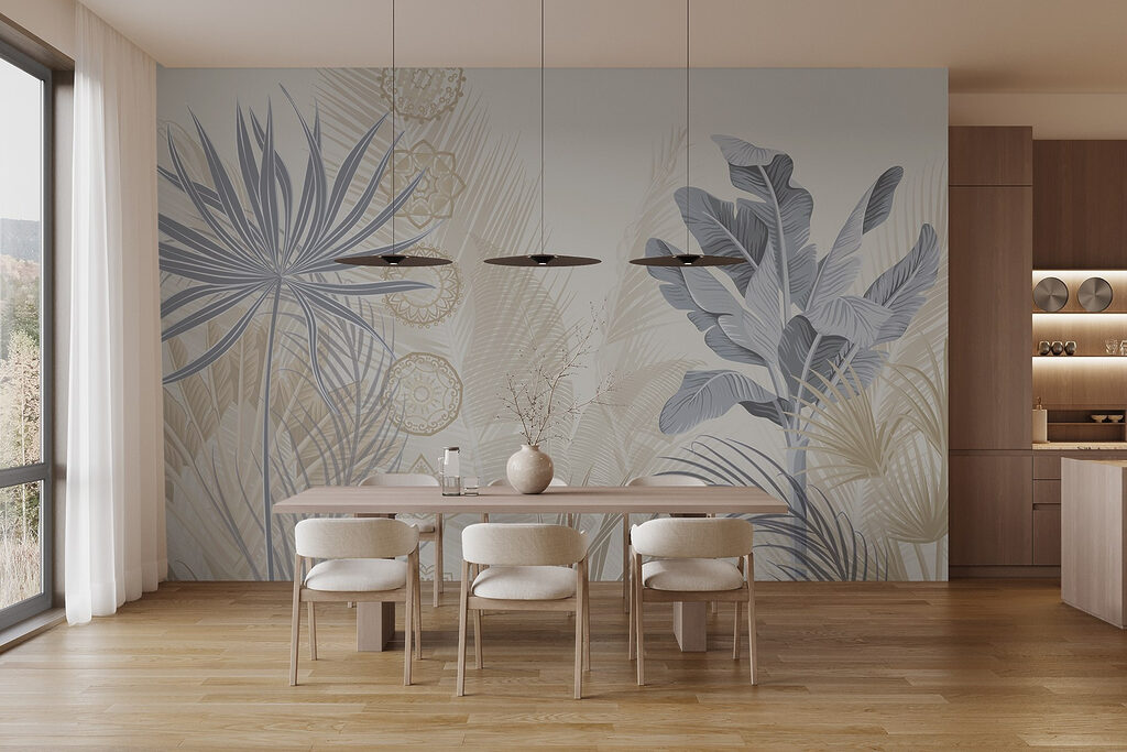 Exotic leaves in soft pastel tones