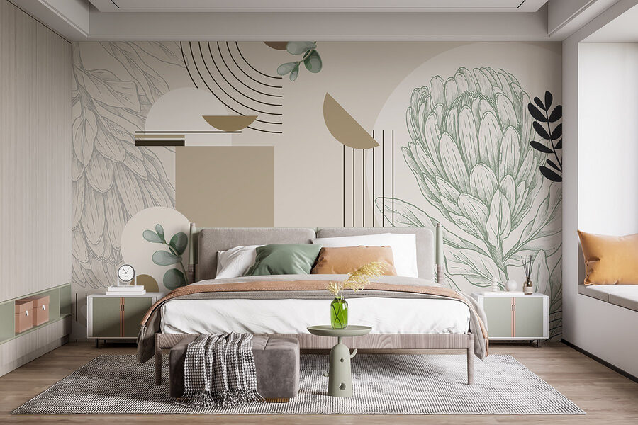 Papel de parede com uma planta e folhas