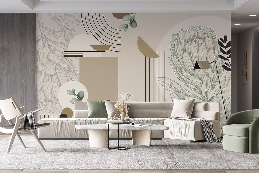 Papel de parede com uma planta e folhas