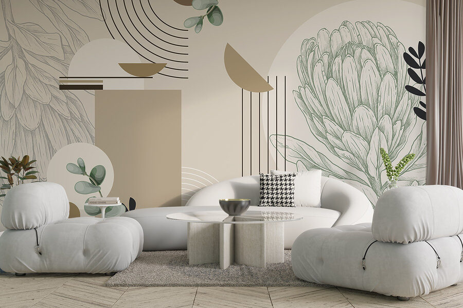 Papel de parede com uma planta e folhas