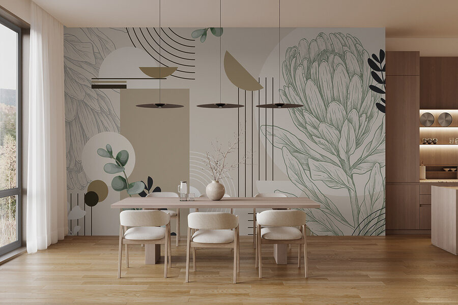 Papel de parede com uma planta e folhas