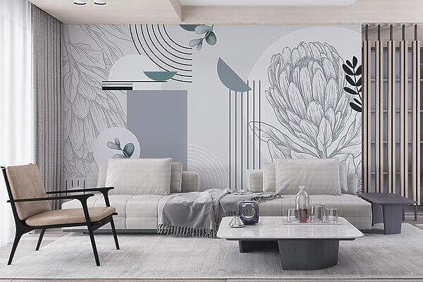 Papel de parede com uma flor e folhas Papel de parede com uma flor e folhas