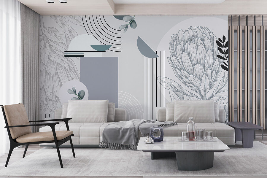 Papel de parede com uma flor e folhas Papel de parede com uma flor e folhas