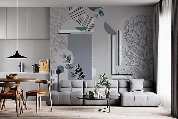 Papel de parede com uma flor e folhas Papel de parede com uma flor e folhas