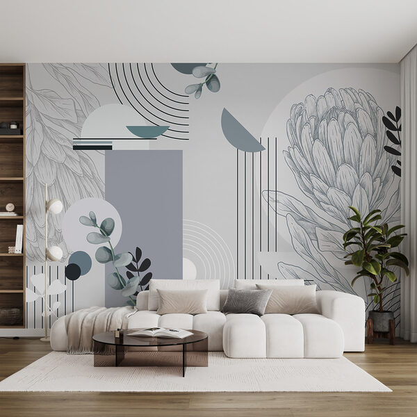 Papel de parede com uma flor e folhas Papel de parede com uma flor e folhas