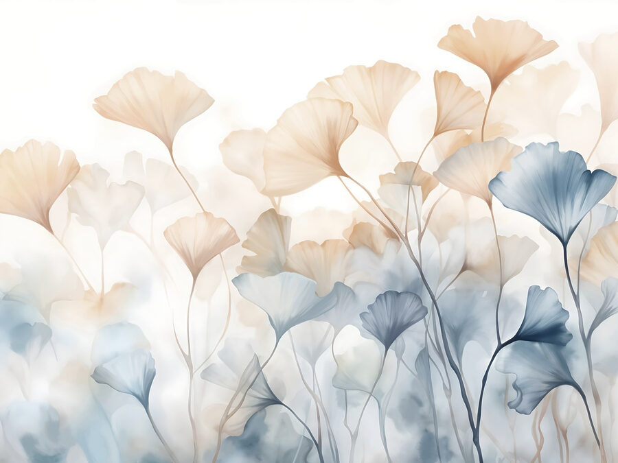 Pintura de flores com folhas