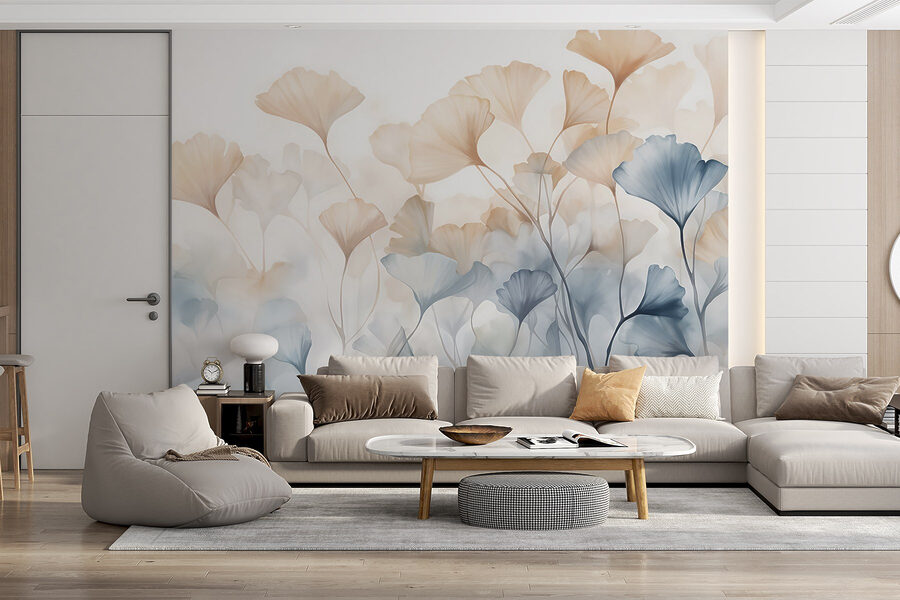 Pintura de flores com folhas