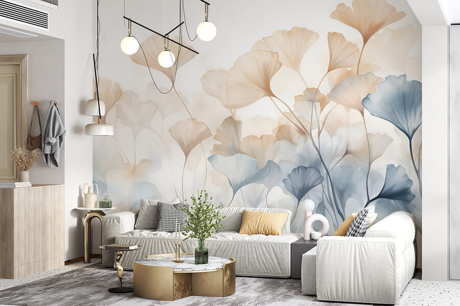 Pintura de flores com folhas