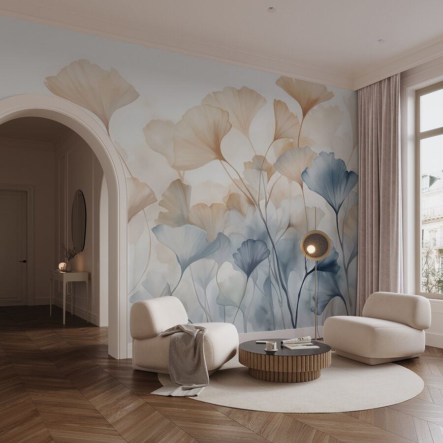 Pintura de flores com folhas