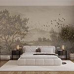 Papel de parede Paisagem com árvores e um rio