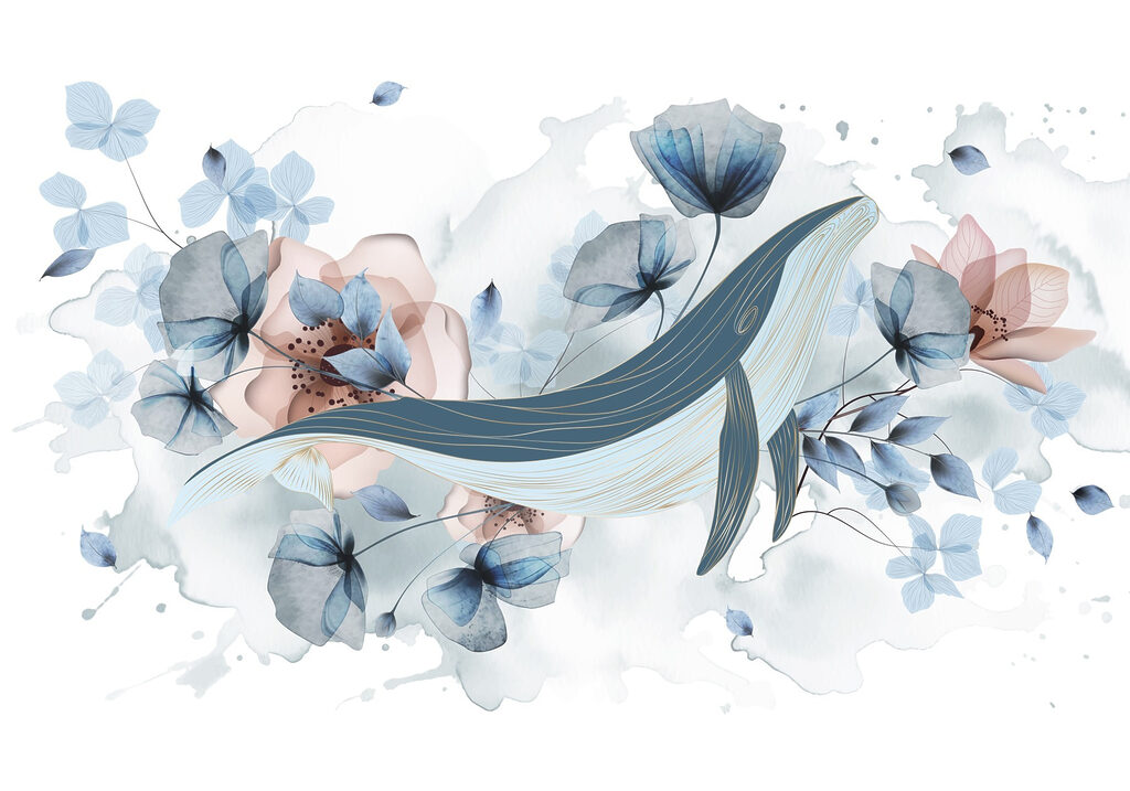 Baleia com flores e folhas Baleia com flores e folhas